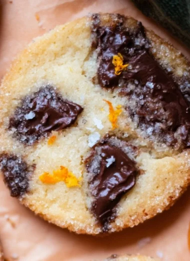 Dark chocolate orange shortbread cookies on a plate