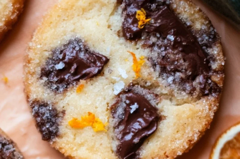 Dark chocolate orange shortbread cookies on a plate