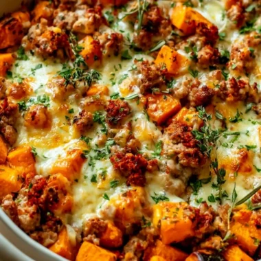 Healthy Ground Turkey Sweet Potato Bake recipe for a family dinner