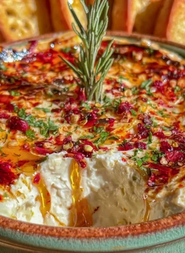 Hot Honey Boursin Dip served in a bowl, perfect for fall appetizers