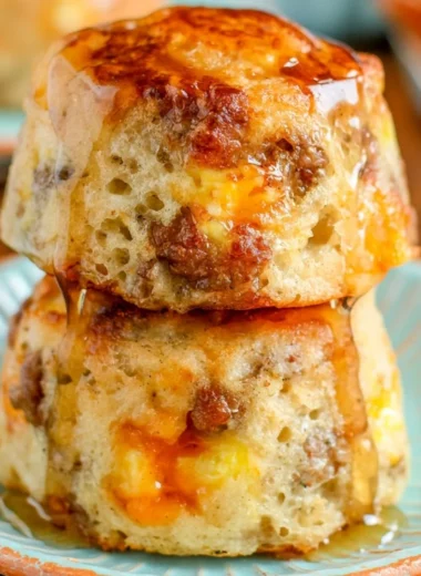 Delicious homemade McGriddle Muffins with syrup and sausage