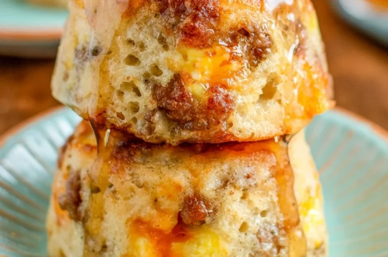 Delicious homemade McGriddle Muffins with syrup and sausage