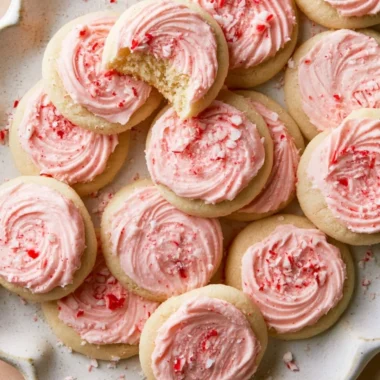 Delicious peppermint meltaway cookies on a platter, perfect for festive occasions.