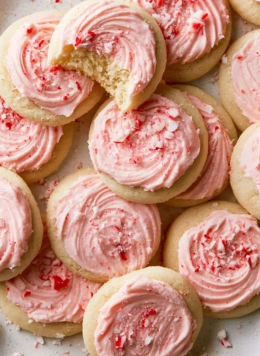 Delicious peppermint meltaway cookies on a platter, perfect for festive occasions.