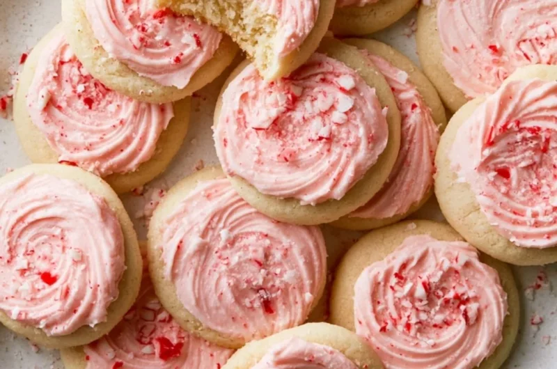 Delicious peppermint meltaway cookies on a platter, perfect for festive occasions.