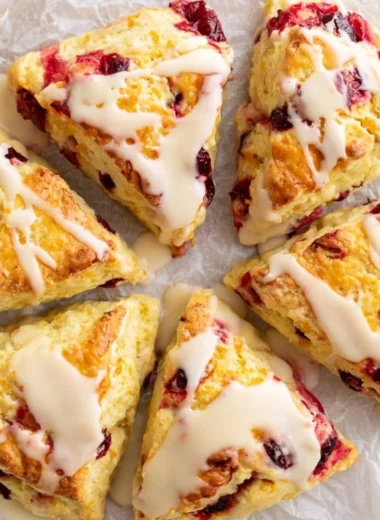 Cranberry Orange Scones with tart cranberries and fresh orange zest on a plate