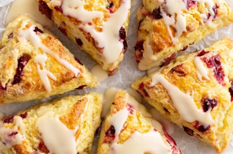 Cranberry Orange Scones with tart cranberries and fresh orange zest on a plate