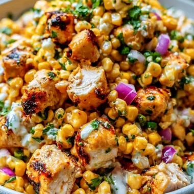 High protein chicken salad with street corn for easy lunch prep