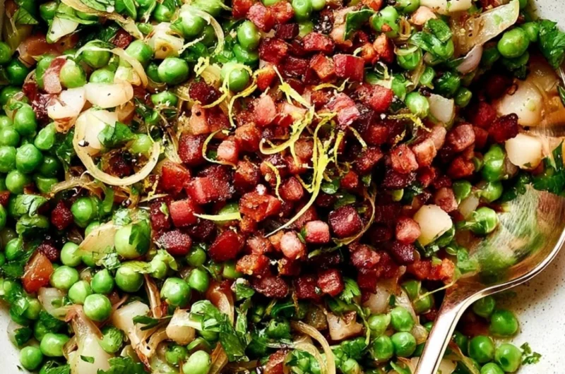 Thanksgiving peas side dish featuring vibrant green peas for the holiday meal.